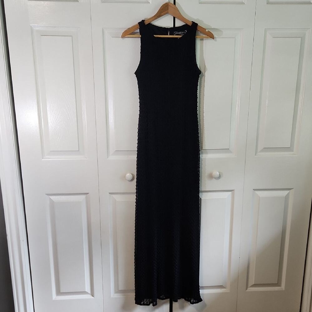 Vintage Hampton Nites Black Textured Maxi Dress Size SM‎ Sleeveless Classic Glam